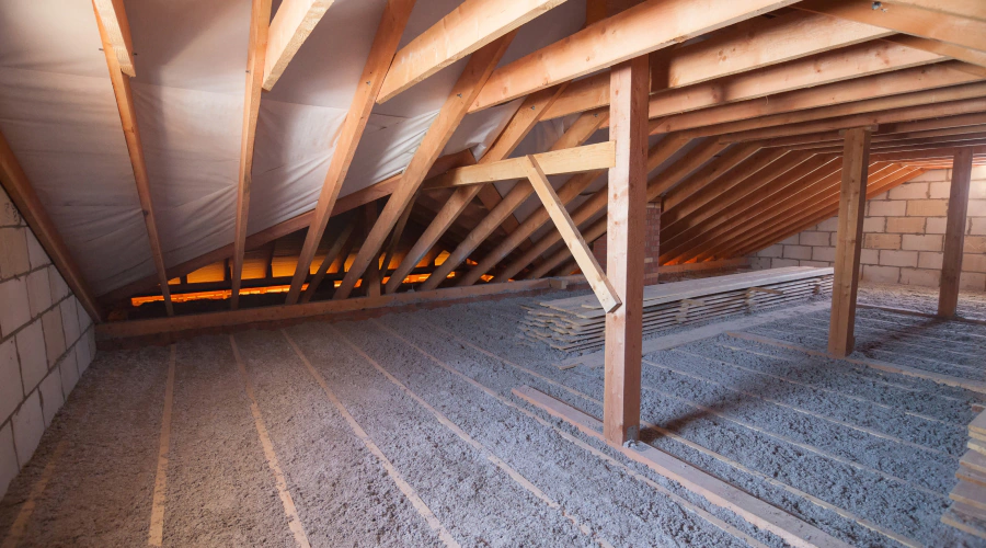 cellulose insulation at an attic